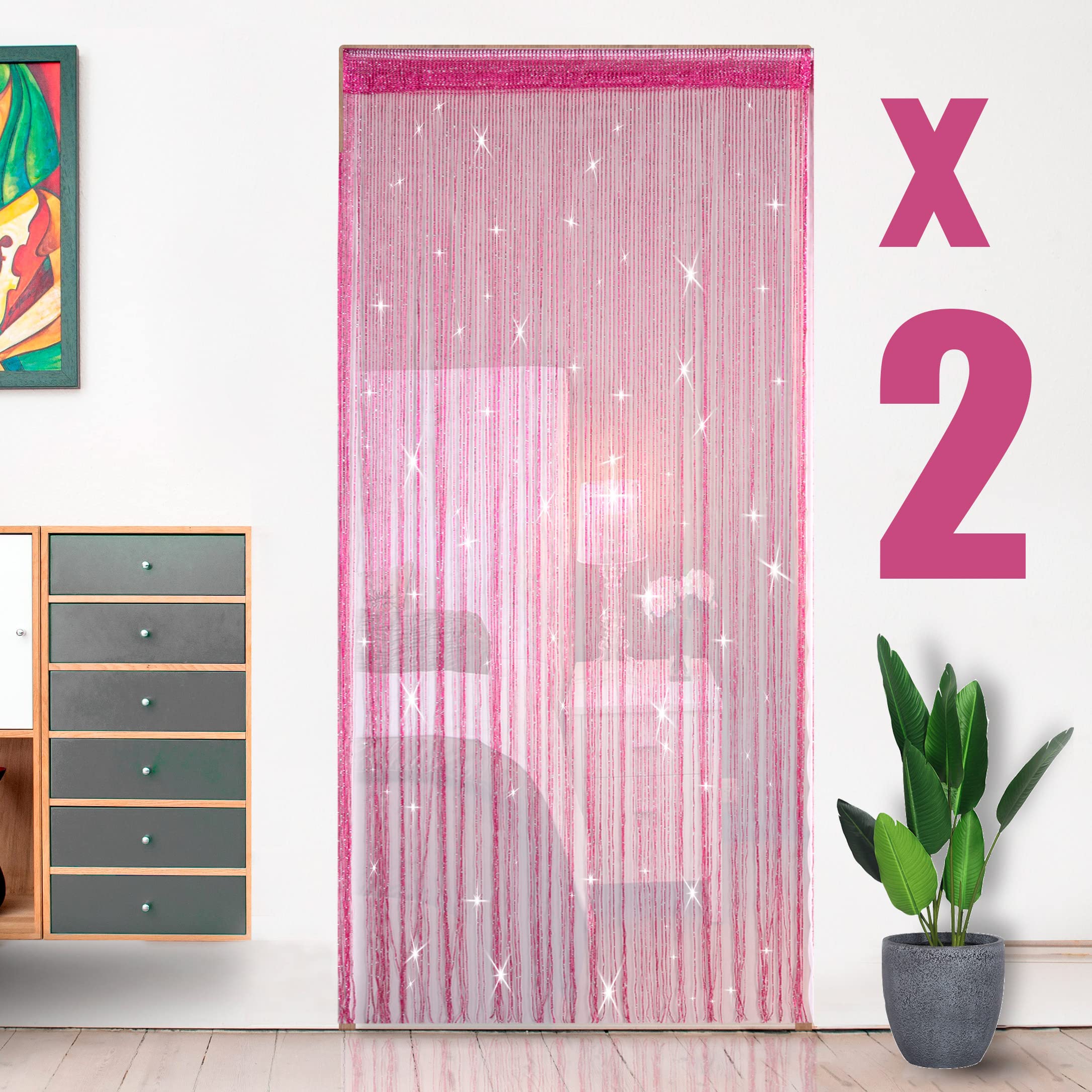 HYSENM 2 Pack Door Curtain 100 x 200cm Fly Screen - Beaded String Curtain for Doorways - Rose Red