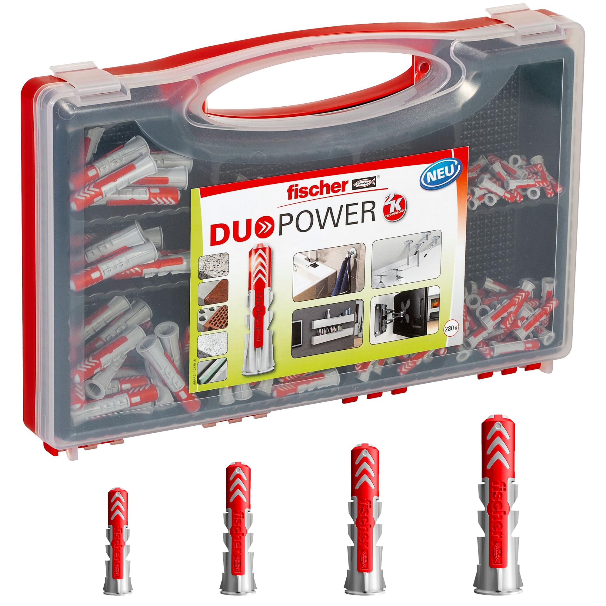 Fischer Redbox DuoPower 535973 Set of 280 Assorted Duopower Dowels for Fixing on Solid Wall, Perforated Brick, Drywall and Mobile Concrete, Set of 280