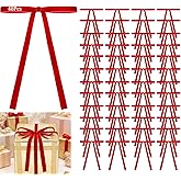 Nabonee 48 Pcs Twist Tie Bows,5x7 Inch Red Ribbon Bow, Cute Velvet Decor for Gift Wrapping, Cake Treat Bags, Craft DIY Gift, Party Favors Wedding Decorations Garland (3/8'' Wide)