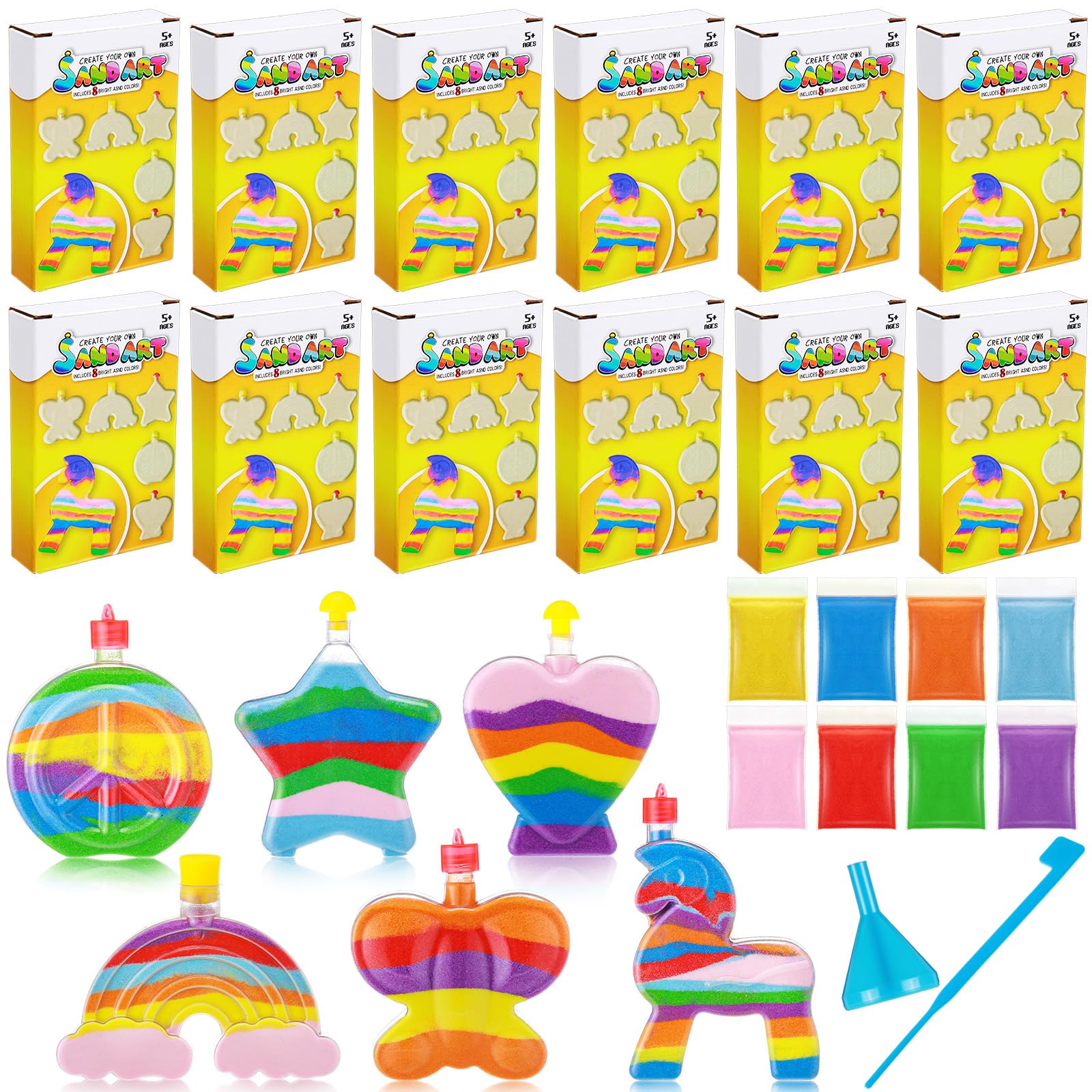 Photo 1 of Vertintong 24 Sets Kids Sand Art Activity Kit for Birthday Party Favors Create Your Own Colored Sand Art Includes Sand Bottles with Funnels and Sticks, Bags of Sand for DIY Craft 1960s Party Favors