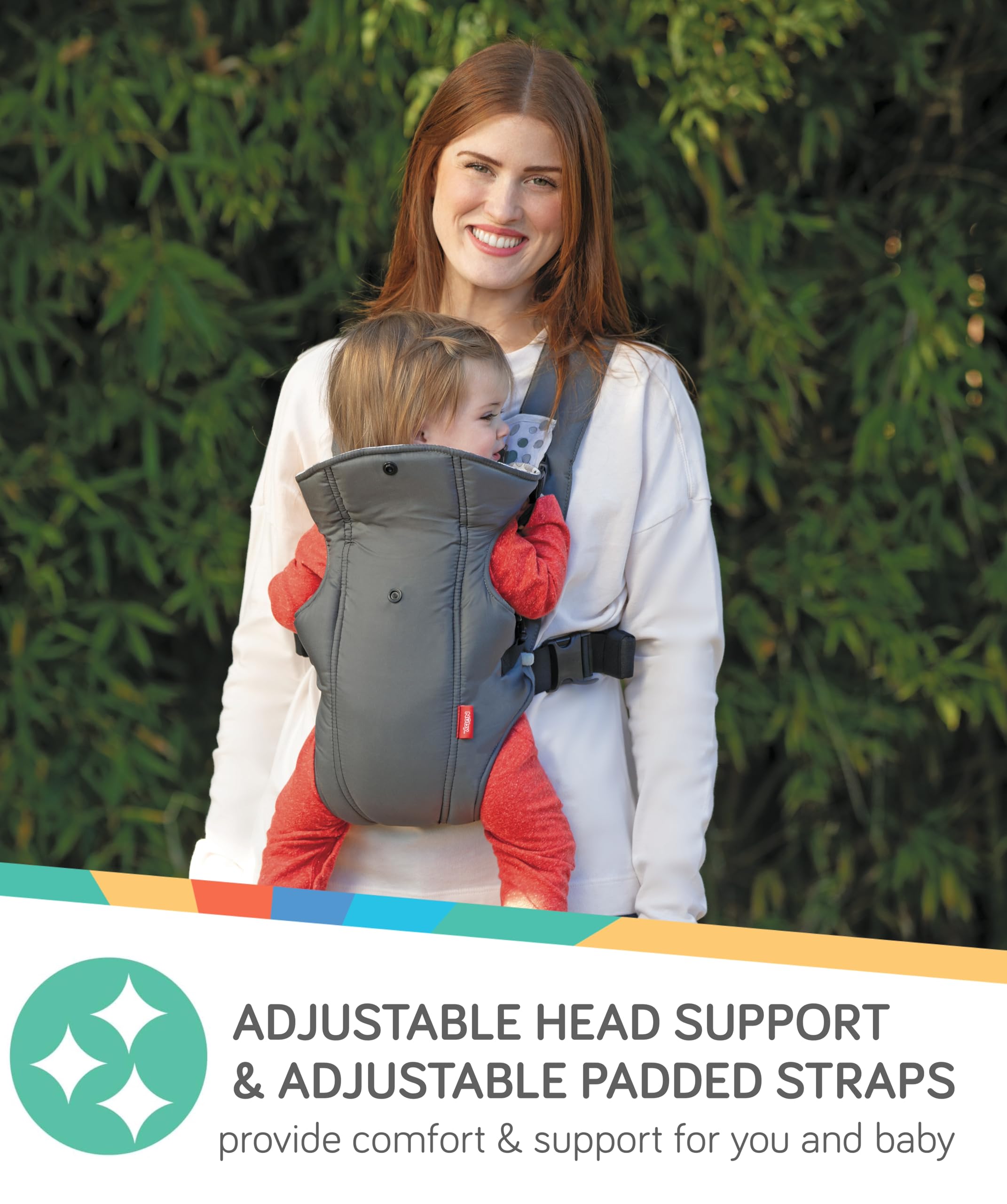 Nuby Classic Baby Carrier: Newborn to Toddler |Face-in and Face-Out Carrier | Grey | Lightweight & Comfortable |Removeable Baby Drool Bib | 8-35 lb. (3.6-14 kg)