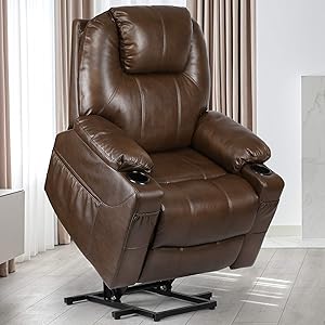 YITAHOME Power Lift Recliner Chair for Elderly, Lift Chair with Heat and Massage, Faux Leather Recliner Chair with 2 Cup Holders, Side Pockets & Remote Control for Living Room (Brown)