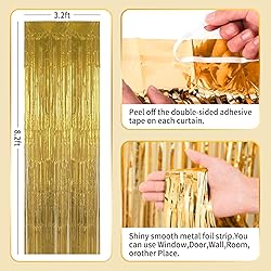 Gold Curtains for Party Decorations, 3 Pack 3.2ft x