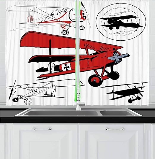 Amazon Com Ambesonne Vintage Airplane Kitchen Curtains