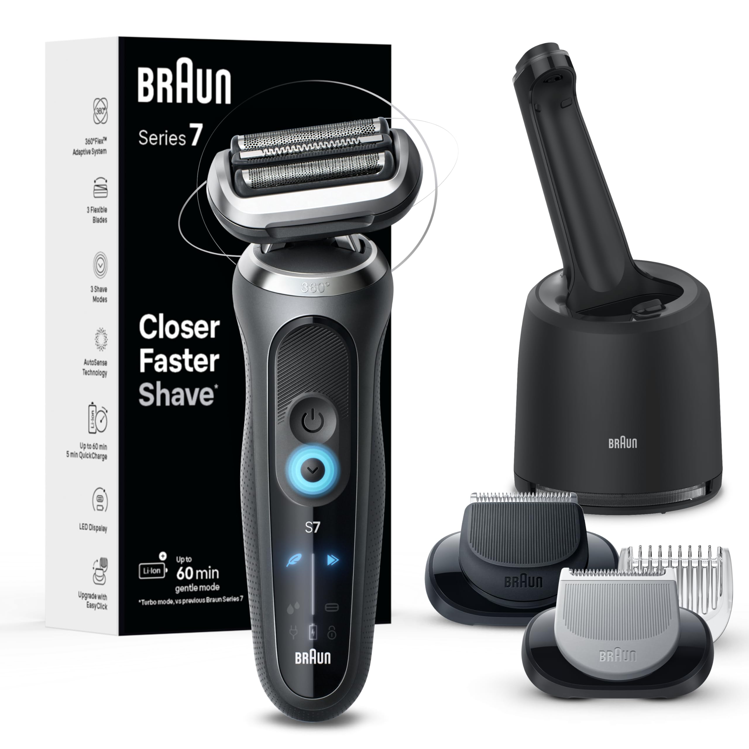 Photo 1 of Braun Electric Shaver for Men, Series 7 7177cc, Wet & Dry Shave, Turbo & Gentle Shaving Modes, Waterproof Foil Shaver, Space Grey