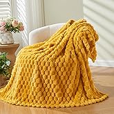 NEWCOSPLAY Super Soft Twin Blanket Mustard Yellow Premium Silky Flannel Fleece 3D Clouds Stylish Jacquard Lightweight Bed Blanket All Season Use 350GSM (Mustard Yellow, Twin(60"x80"))