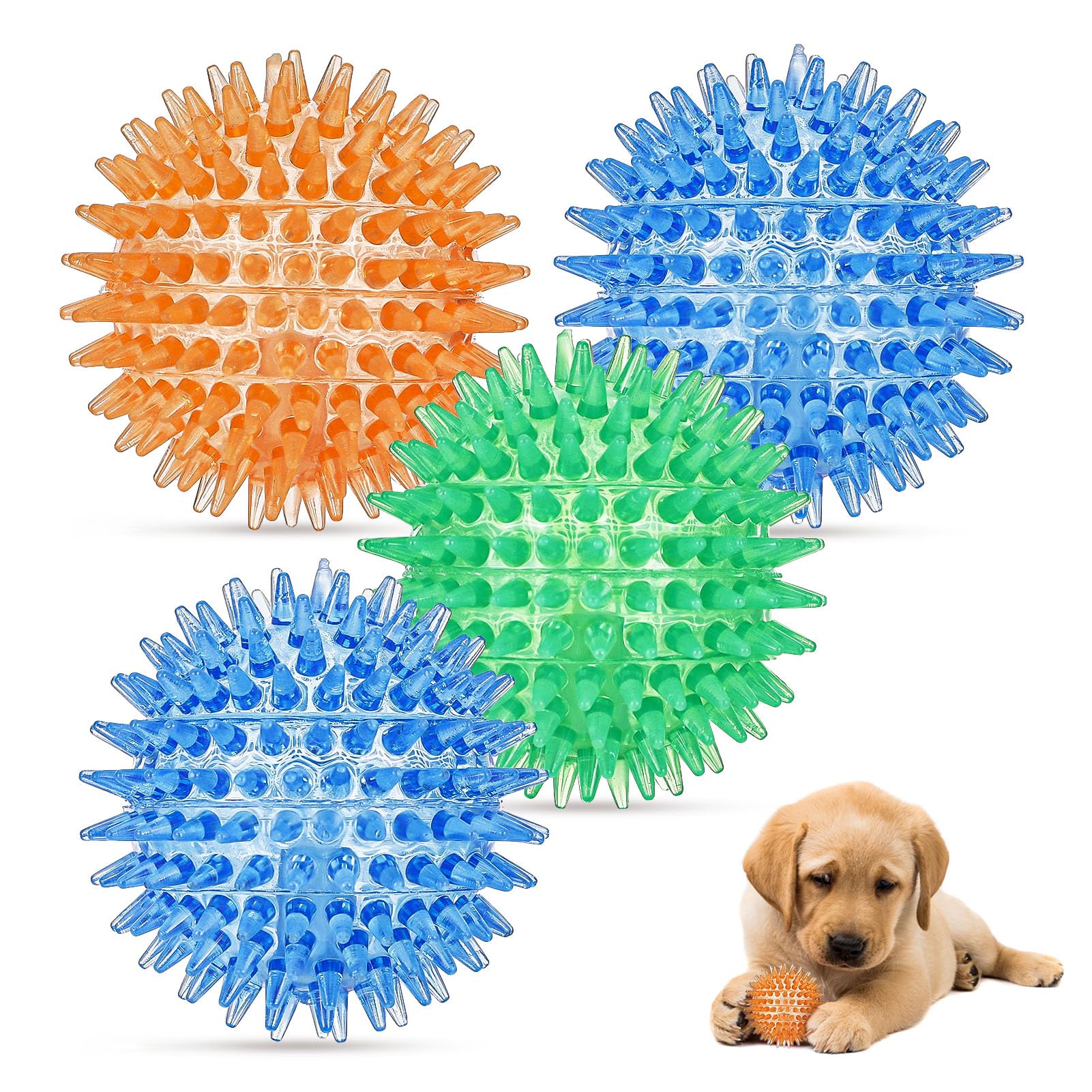 metagio 4 Pack Squeaker Ball Dog Toy, Dogs Chew Spiky Ball, Floatable Dog Pool toy,Toss Fetch Toys for Puppy, Ideal for Medium and Small Dogs Teeth Cleaning Supplies