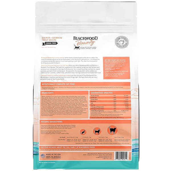 BLACKWOOD BOUNTY DRY CAT FOOD, SALMON & RAINBOW TROUT RECIPE FOR ALL LIFE STAGES, 4.5 POUND BAG, HIGH PROTEIN, GRAIN FREE