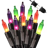 Brizled Purple & Green & Orange Halloween Incandescent Lights 21.3ft 100 ct | Connectable; UL Certified; 21.3ft Black Wire Indoor Halloween Light String Outdoor Spooky Mini Lights for Holiday Tree Decor