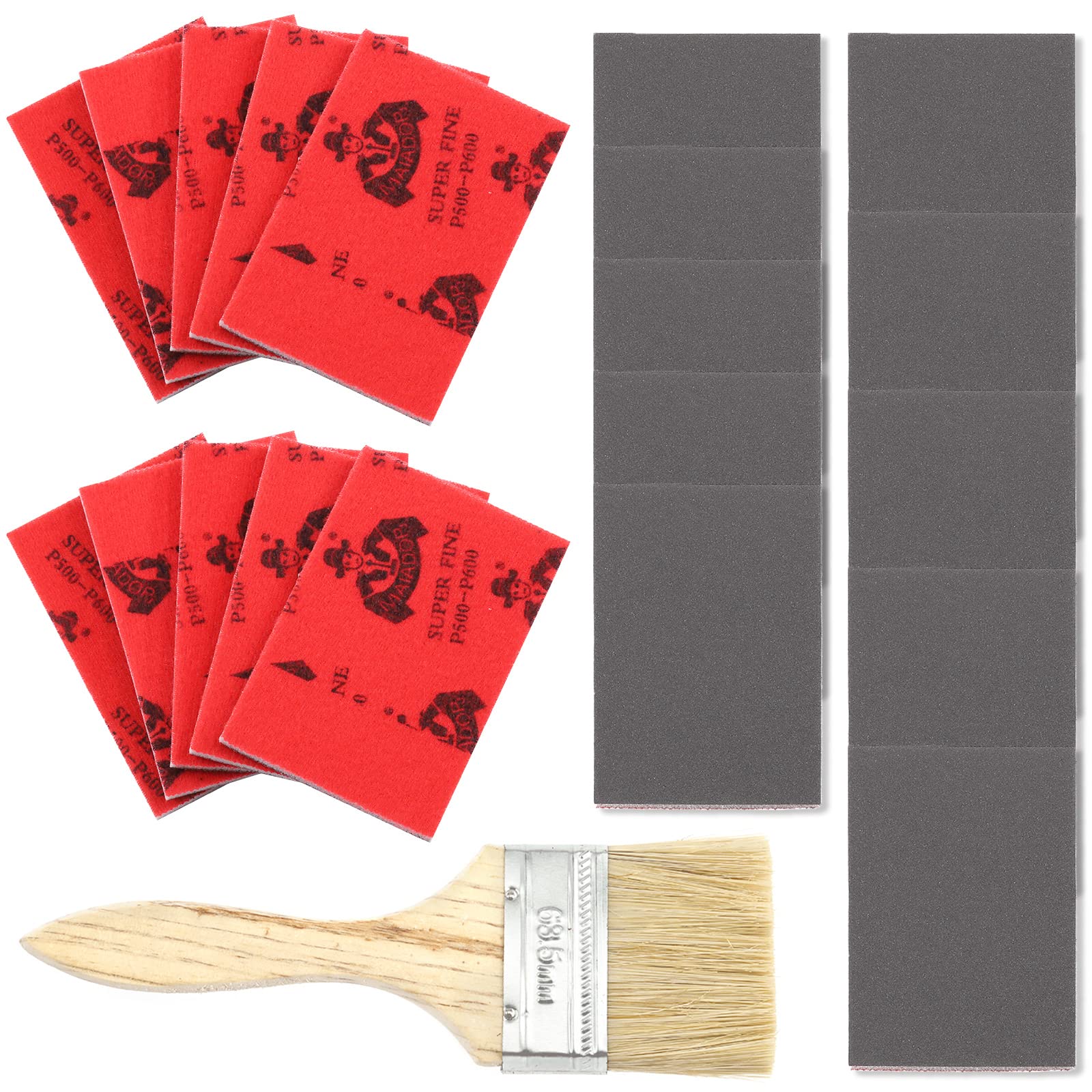 Keadic 21Pcs 500-600 Grit Sanding Sponges with Brush, Abrasive Sand Sponges Wet Dry Sanding Blocks for Wood Furniture Coarse Fine Finishing, Washable and Reusable