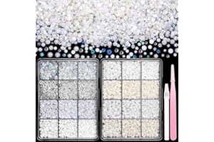 UOTEY 2 Boxes White Flatback Pearls and Rhinestones for Crafting, 3-5 mm Jelly Resin Bedazzling Rhinestones for Crafts, Mixed Size White Half Pearls for Crafts DIY Mugs Bottles Tumblers Clothes Makeup