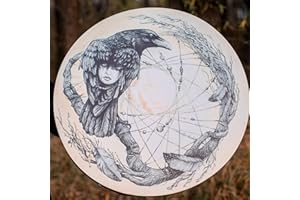 LKPOMI Shaman Drum 10 Inch Handmade Shamanic Drum Hand Drum With Drum Stick Tree of Life Sound Healing Tool For Spiritual Music, Reflection Meditation(Crow)