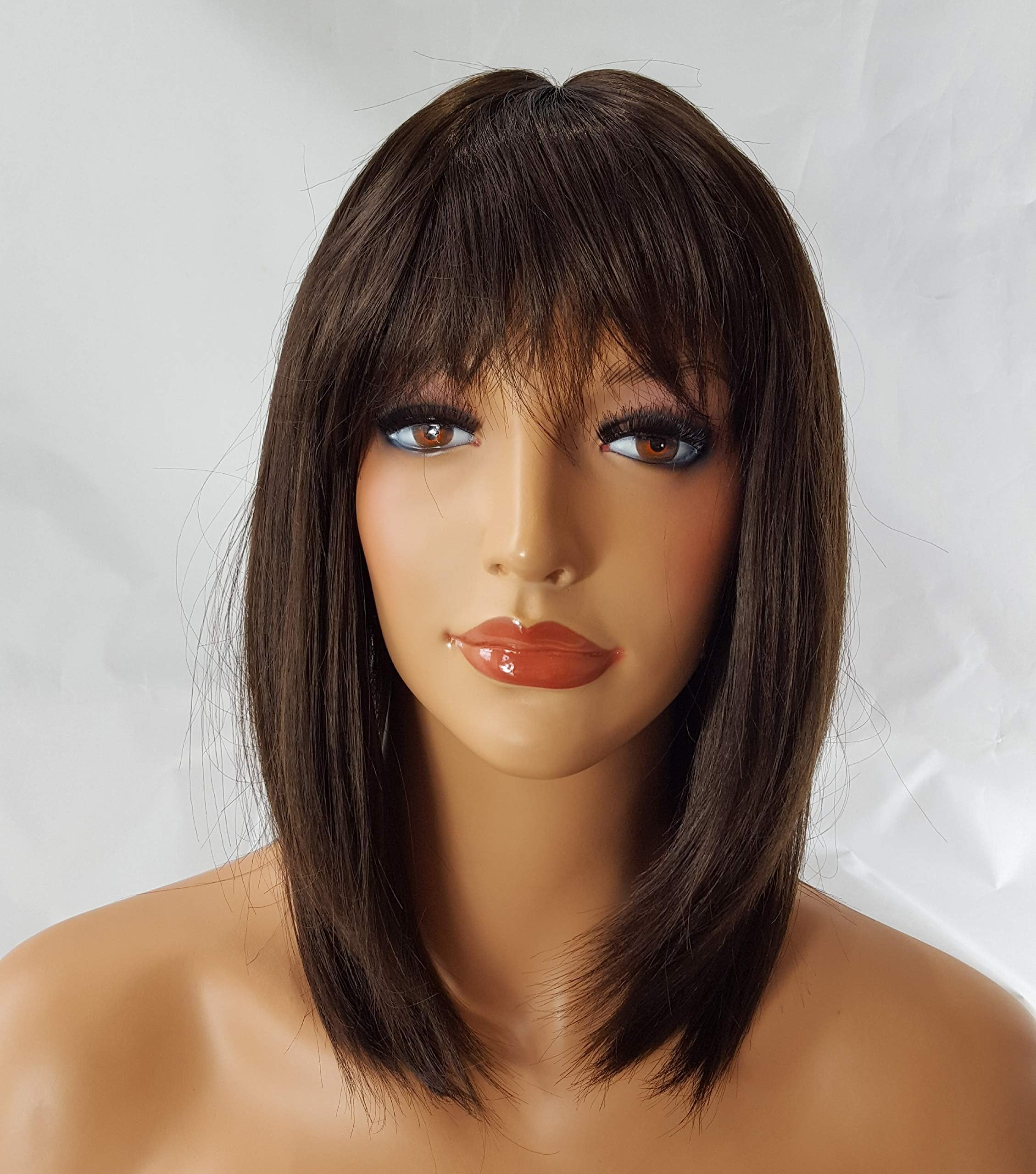 KIMS WIGS LADIES WOMENS DARK BROWN RAZOR CUT SHOULDER LENGTH WIG