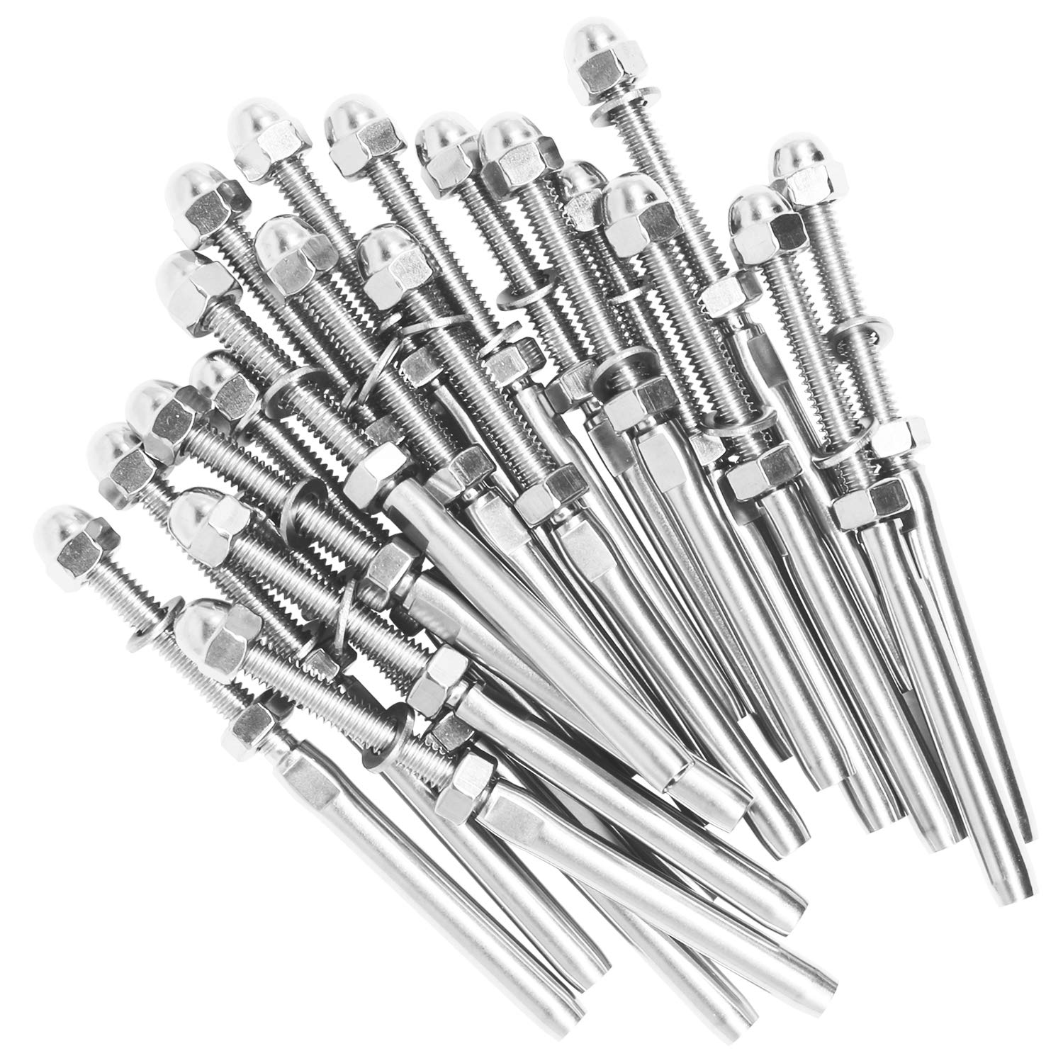 BLIKA 20 Pack 3/16" Cable Railing Swage Threaded Stud Tension End Fitting Terminal for 3/16" Cable Deck Railing Hand Swage T316 Stainless Steel Marine Grade, Swage Threaded Terminal