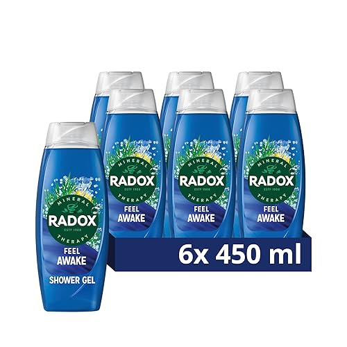 Radox Mineral Therapy Feel Awake 2-in-1 Body Wash Shower Gel Shampoo uniquely blended with herbs and a sea mineral & fennel fragrance for a refreshing experience 450 ml, Pack of 6