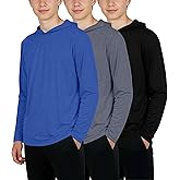 Real Essentials 3 Pack: Dry-Fit Youth Boys Teen Active Long Sleeve Hoodie Sweatshirts - Hooded Pullover Shirts