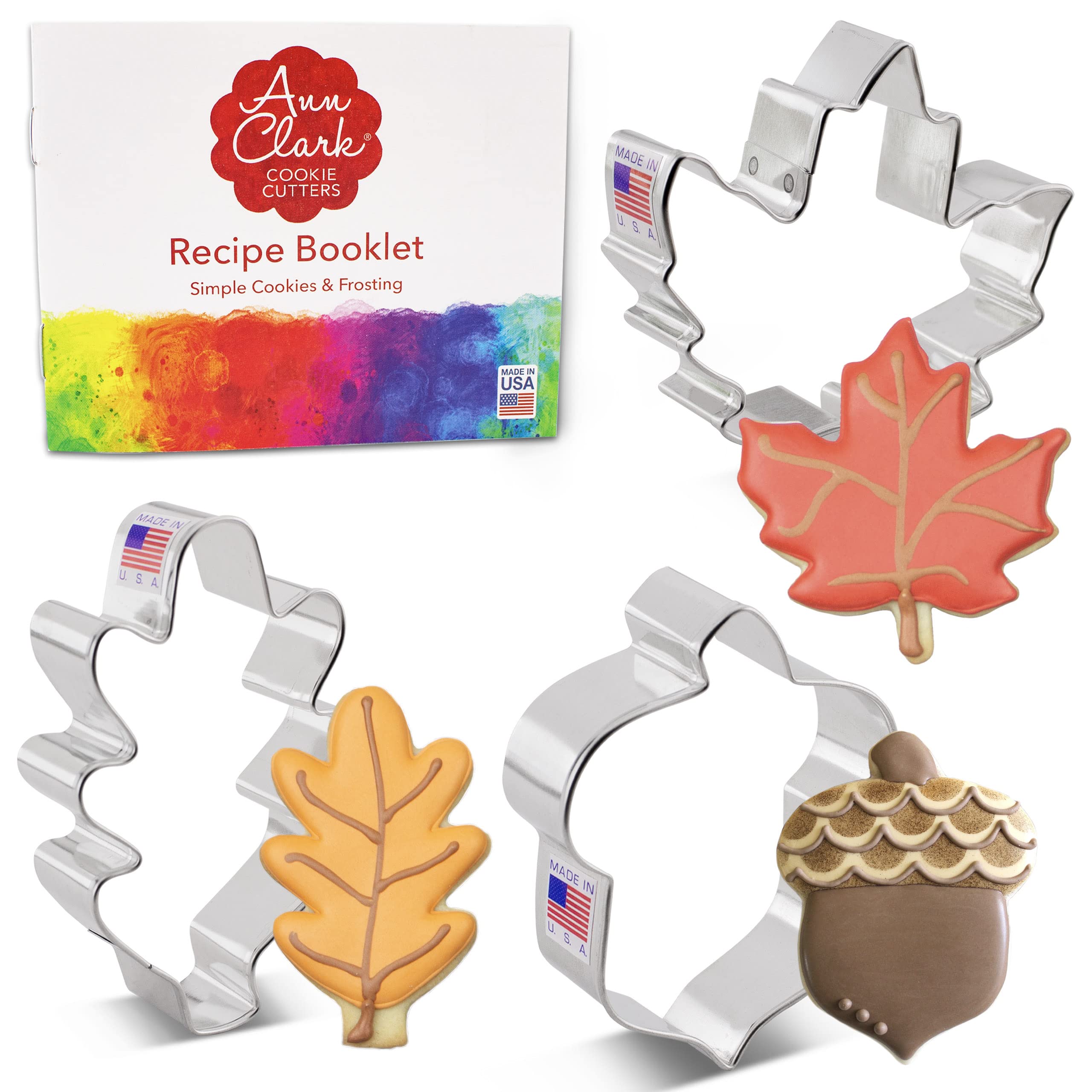 Fall Leaves Cookie Cutters 3-Pc. Set Made in USA by Ann Clark, Acorn, Maple Leaf, Oak Leaf