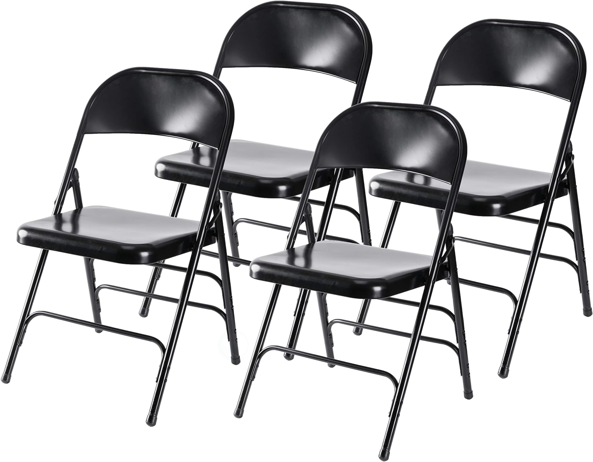 Bold Tones Set of 4 Black Full Metal Curved Triple Braced Folding Chair