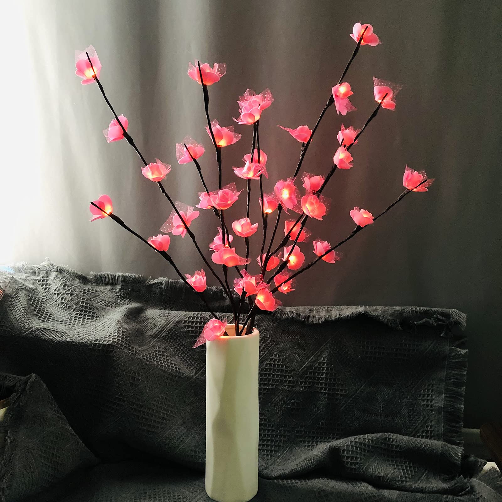 2 Pack Pink Rose LED Twig Lights Lighted Artificial Lace Roses Flower Tree Branch Lights Flexible Branch Decoration Light for Home Shop Windows Vase Table Room Wedding Christmas (Pink Rose) โ image 1