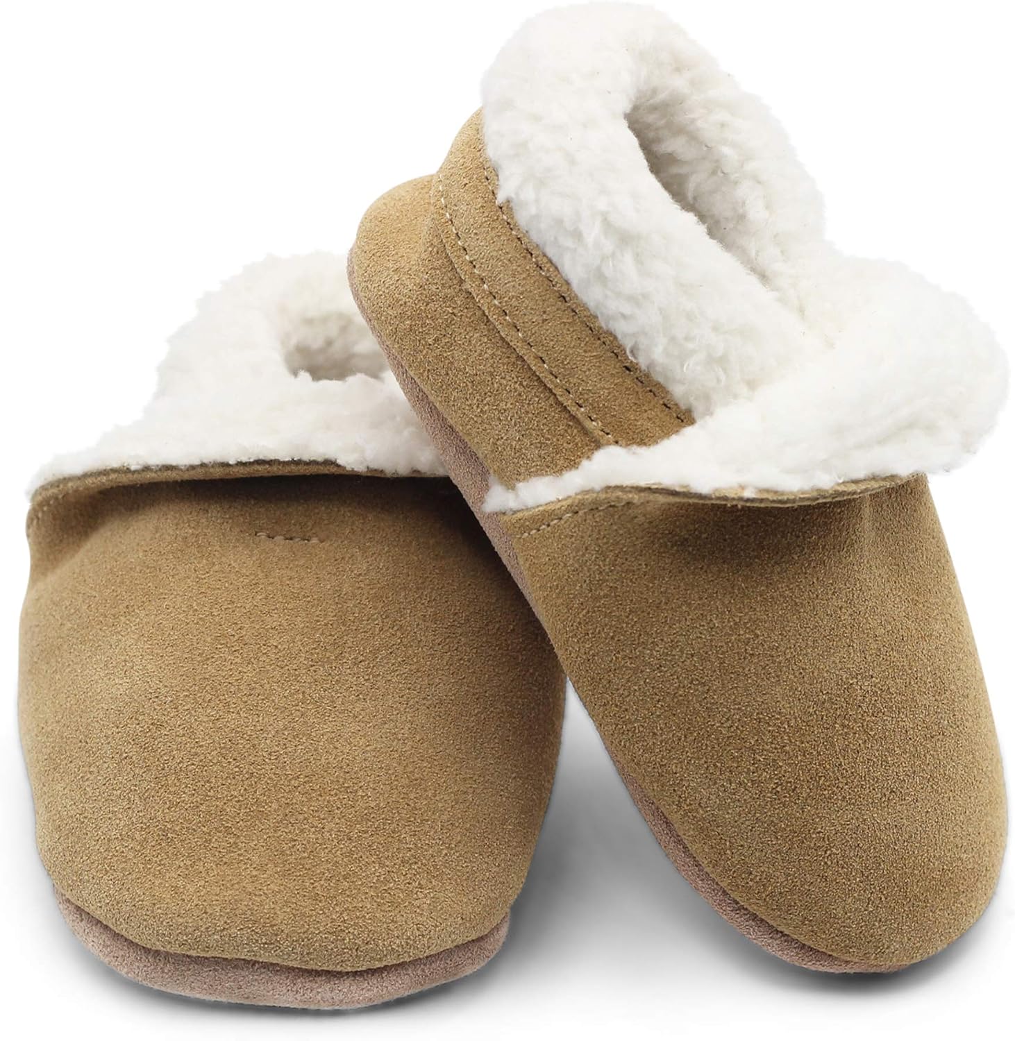 Dotty Fish Baby & Kids Real Suede Slippers, Barefoot, Fleece-Lined, Non-Slip, Lightweight, Flexible, Stay On, Warm & Cosy - Image 3