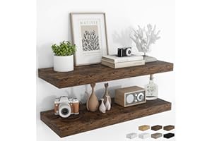 RICHFOCUS 36Inch Floating Shelves for Wall 2 Pack Shelves for Bedroom|Kitchen|Bathroom Wall Mounted Rustic Wood Floating Shelf with Invisible Brackets for Books|Storage|Decor, Rustic Brown