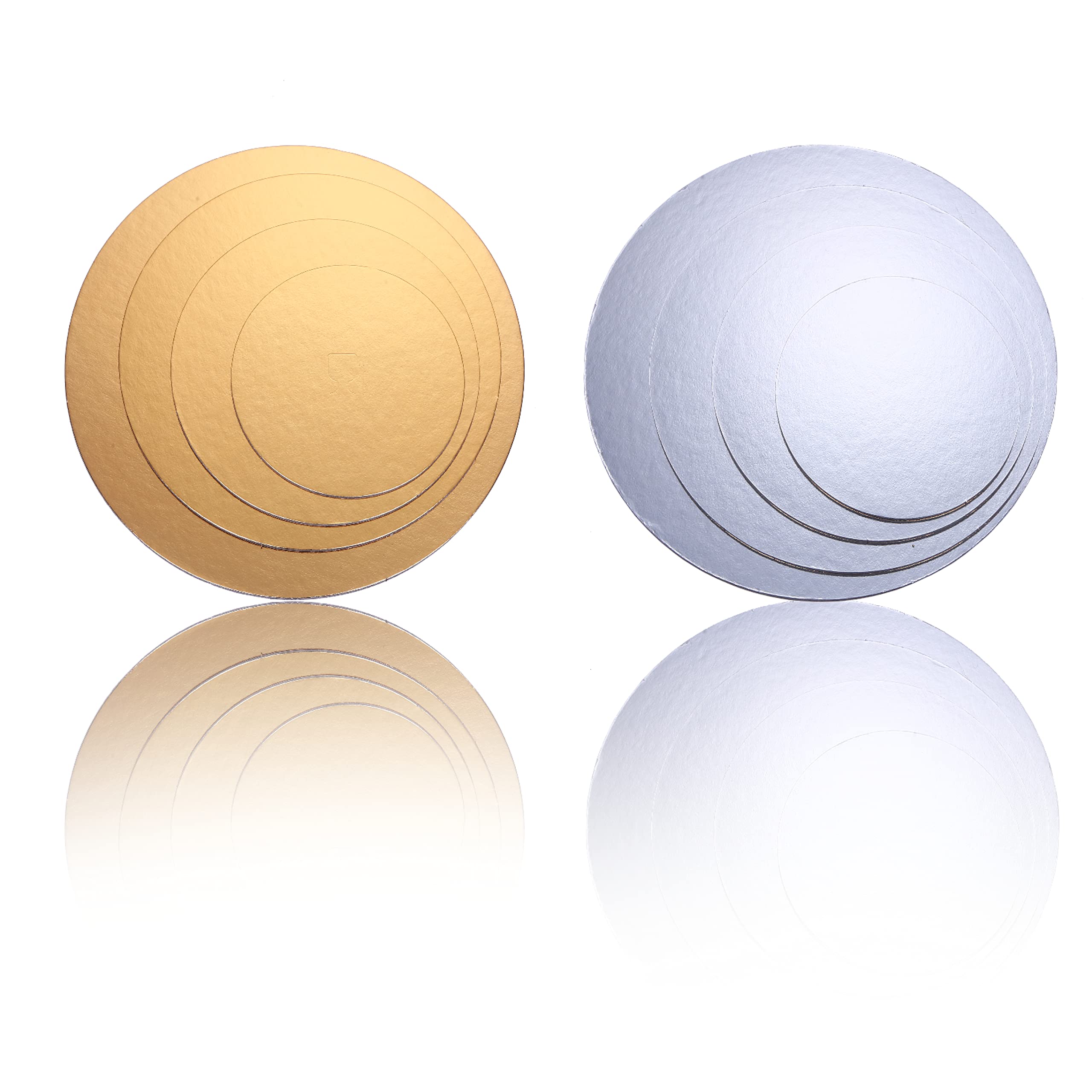 Miss Bakery's House® Cake Board 2 mm - Diameter 15 + 20 + 25 + 30 cm - Double Sided Cake Board - Silver and Gold - Set of 4 - Trivet - Plate - Coated - Round