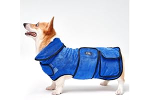 CZL Dog Drying Coat, Dog Bathrobe Towel, 800 GSM Super Absorbent Dog Robes, 100% Microfibre Fast Drying Soft Adjustable Pet Dog Bath Robe Towel, Thick Double-layer Design,for After Bath Beach Pool, Blue-S