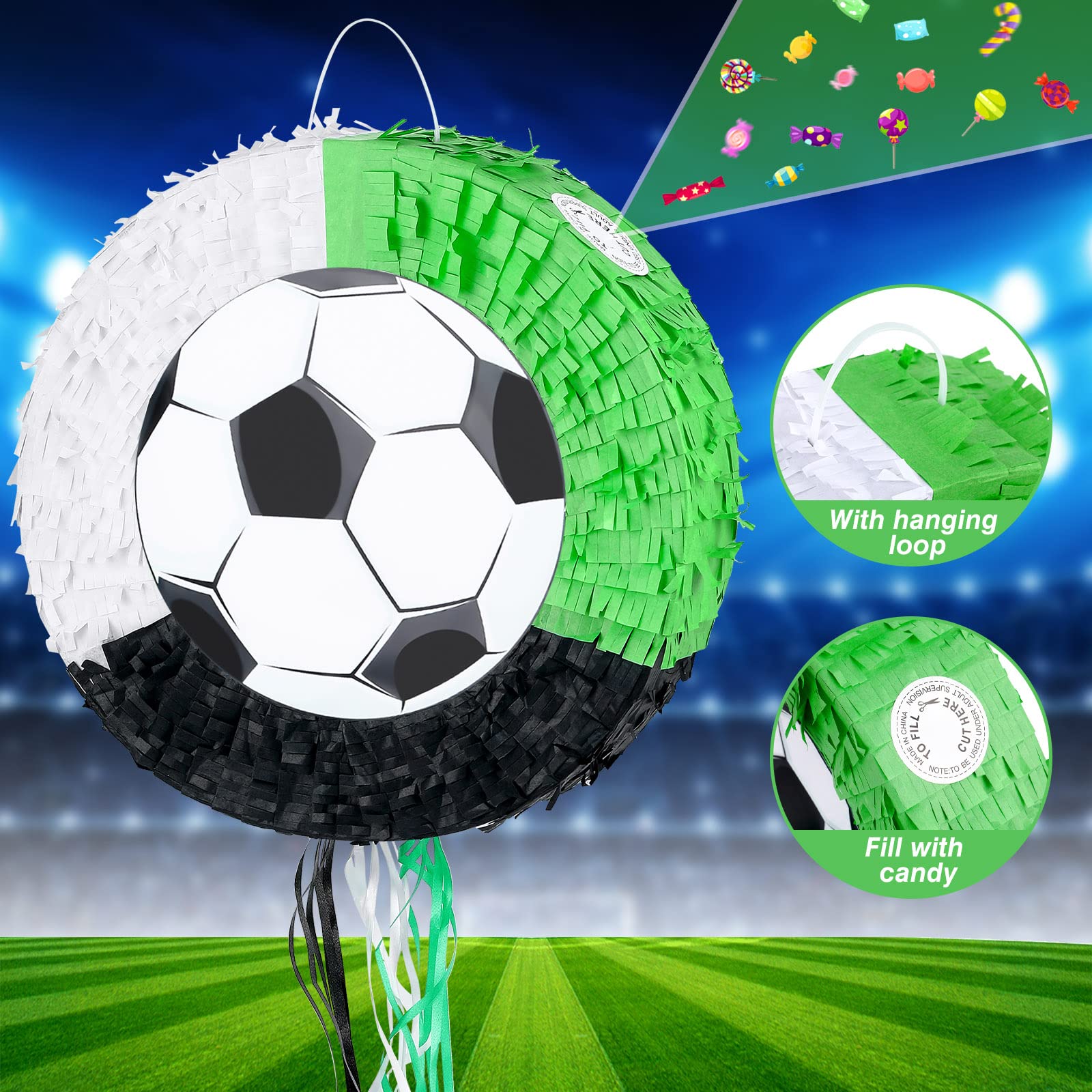 Deekin 3 Pcs Soccer Ball Piñata Set Include Piñata with Stick Eye Mask Soccer Ball for Kids Music Science School Sports Bridal Shower Birthday Party Decorations Supplies