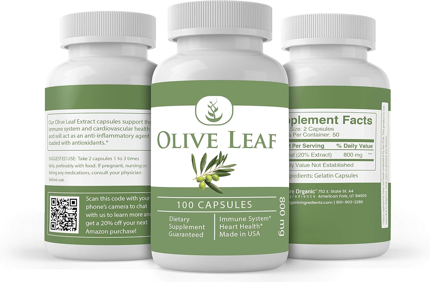 Olive Leaf Extract Capsules (100 Capsules, 800 mg per Serving) (2