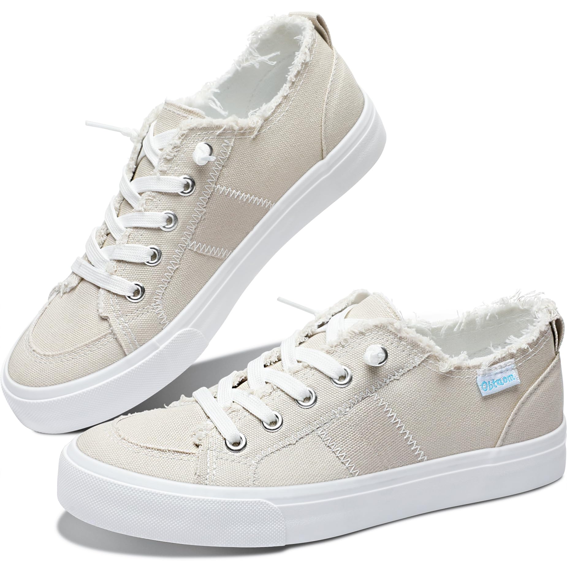 Photo 1 of Obtaom Women's Play Fashion Sneaker Comfortable Canvas Slip on Shoes Washed Canvas Flats?Beige US7?