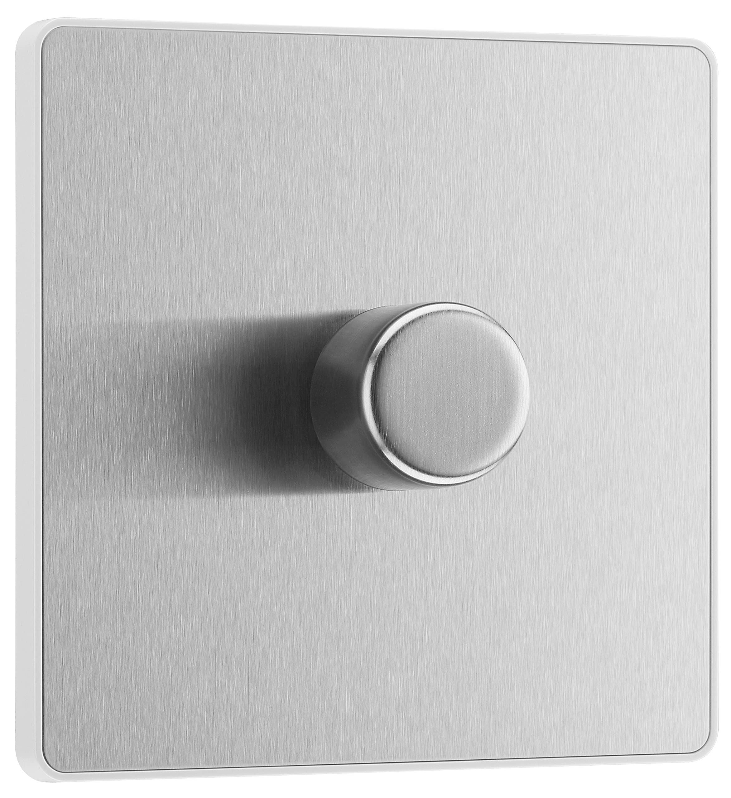 BG Electrical Intelligent Single Wall Dimmer Switch, 2 Way, Screwless Front Plate, Evolve, Brushed Steel, 200W, PCDBS81W