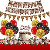 Cherry Cheetah Print Birthday Decorations Kit - Red and Black Cheetah Print Balloons Happy Birthday Banner Cake Topper for Wild Animal Leopard Party Decorations Red Leopard Theme Decor for Girls Women