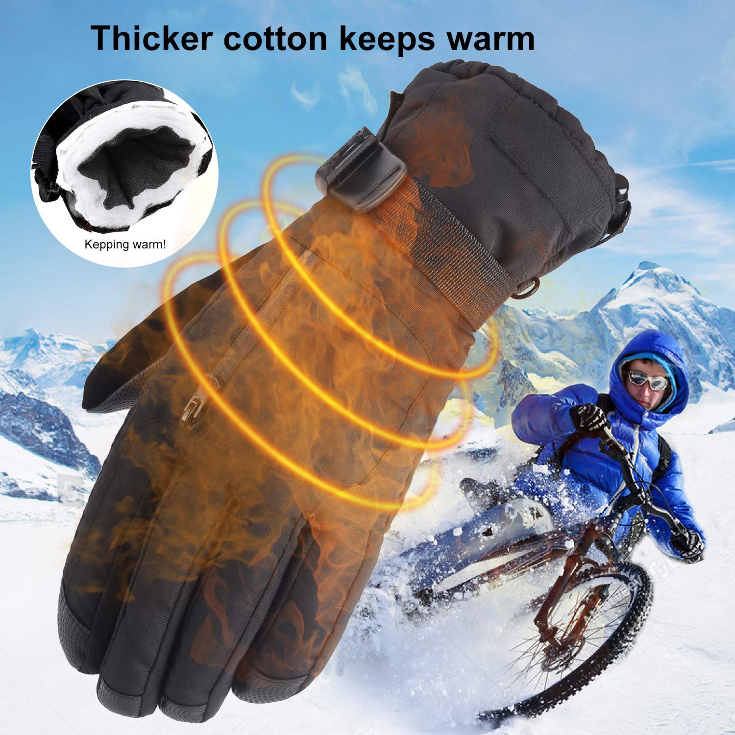 NACATIN Snowboard Gloves,Ski Gloves with Pocket Waterproof for Mens Womens,Thermal Warm Gloves 3M Thinsulate Insulated with Zipper for Winter Snowboard Cycling Snowmobile(Black)