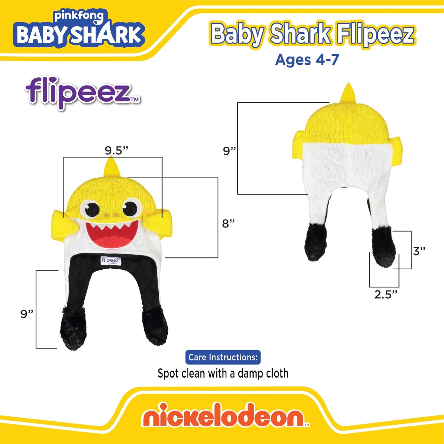 Nickelodeon Winter Hat Squeeze and Flap Fun Cold Weather Beanie for Children, Yellow/White, Little Kids Age 4-7: Clothing