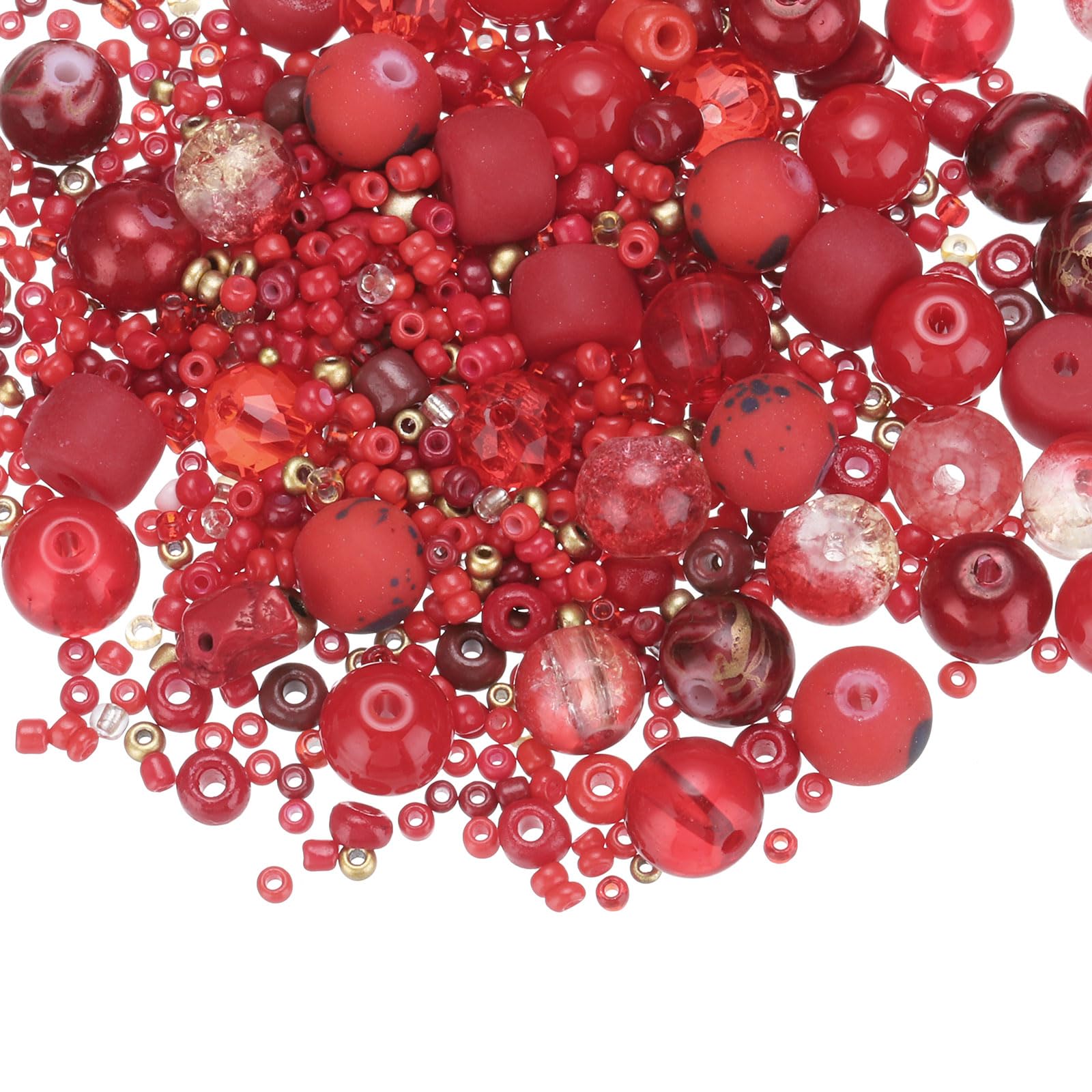 PATIKIL 2-8mm Assorted Glass Resin Beads, Cracked Gravel Round Beads Small European Spacer Seed Bead Mixed Bulk with Hole for Jewelry Making DIY Bracelet Crafts Necklace Charm, Red