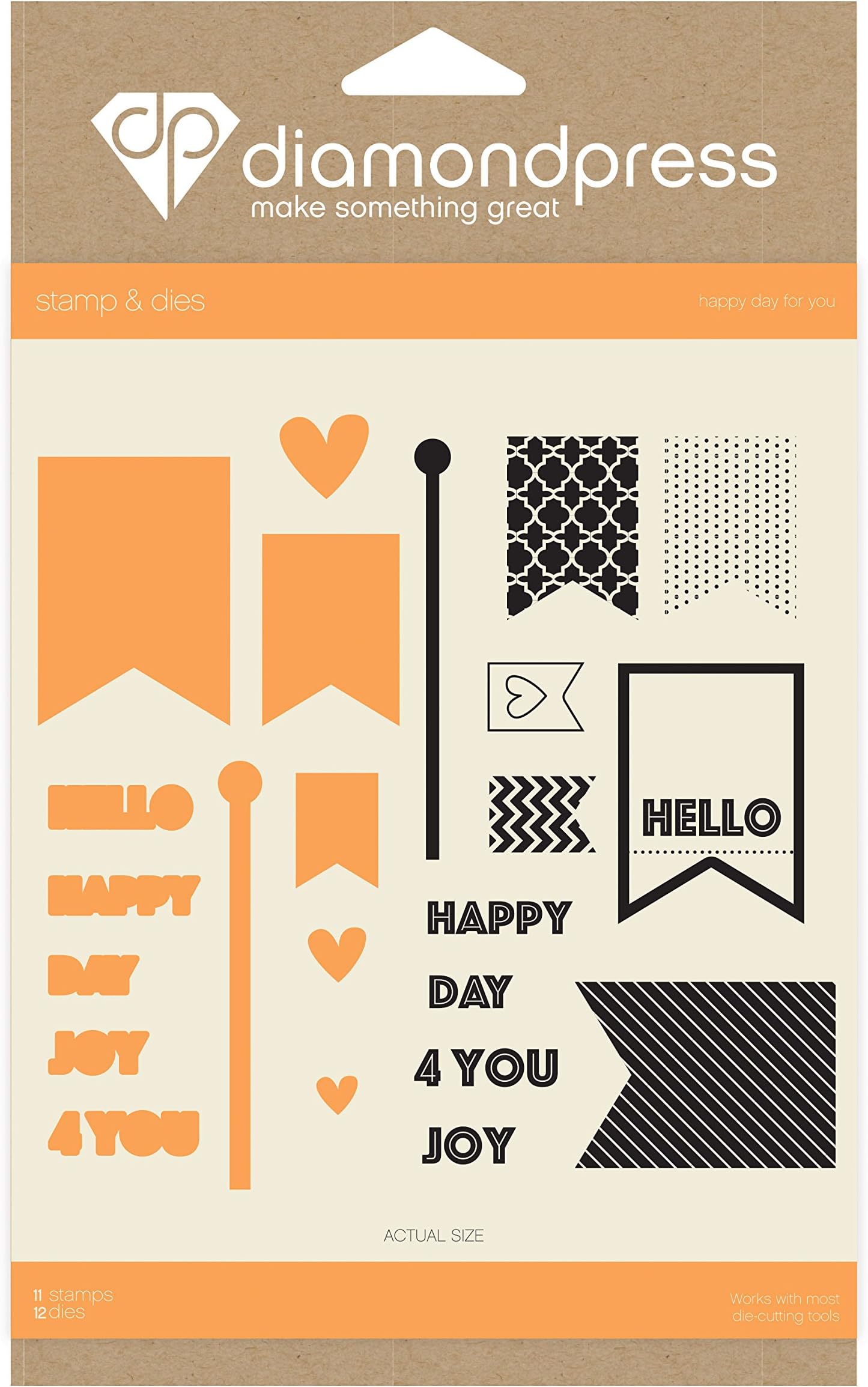 Diamond Press Stamp and Dies Happy Day for You, Silver, 22.9 x 14 x 0.5 cm