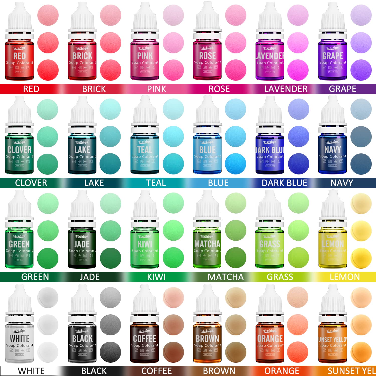 Soap Dye - 24 Color Food Grade Skin Safe Coloring for Bath Bomb and DIY Making Supplies - Liquid Concentrated Colorant Kit for Handmade Soaps and Crafts