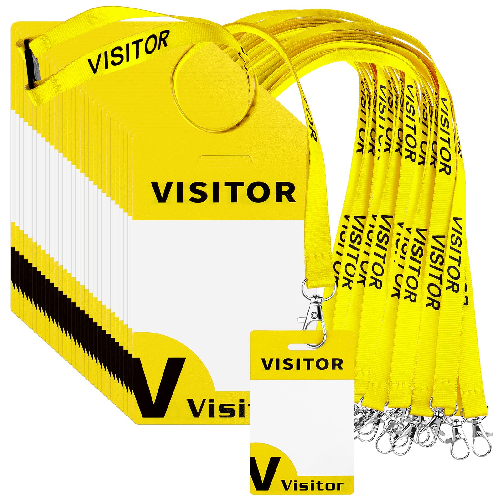 30-Pack Yellow Breakaway Lanyards with 30 PVC Visitor Pass Cards Reusable ID Badge Holders Quick-Release Neck Straps for Events, Workplaces, Volunteers or Visitors Yellow Lanyards
