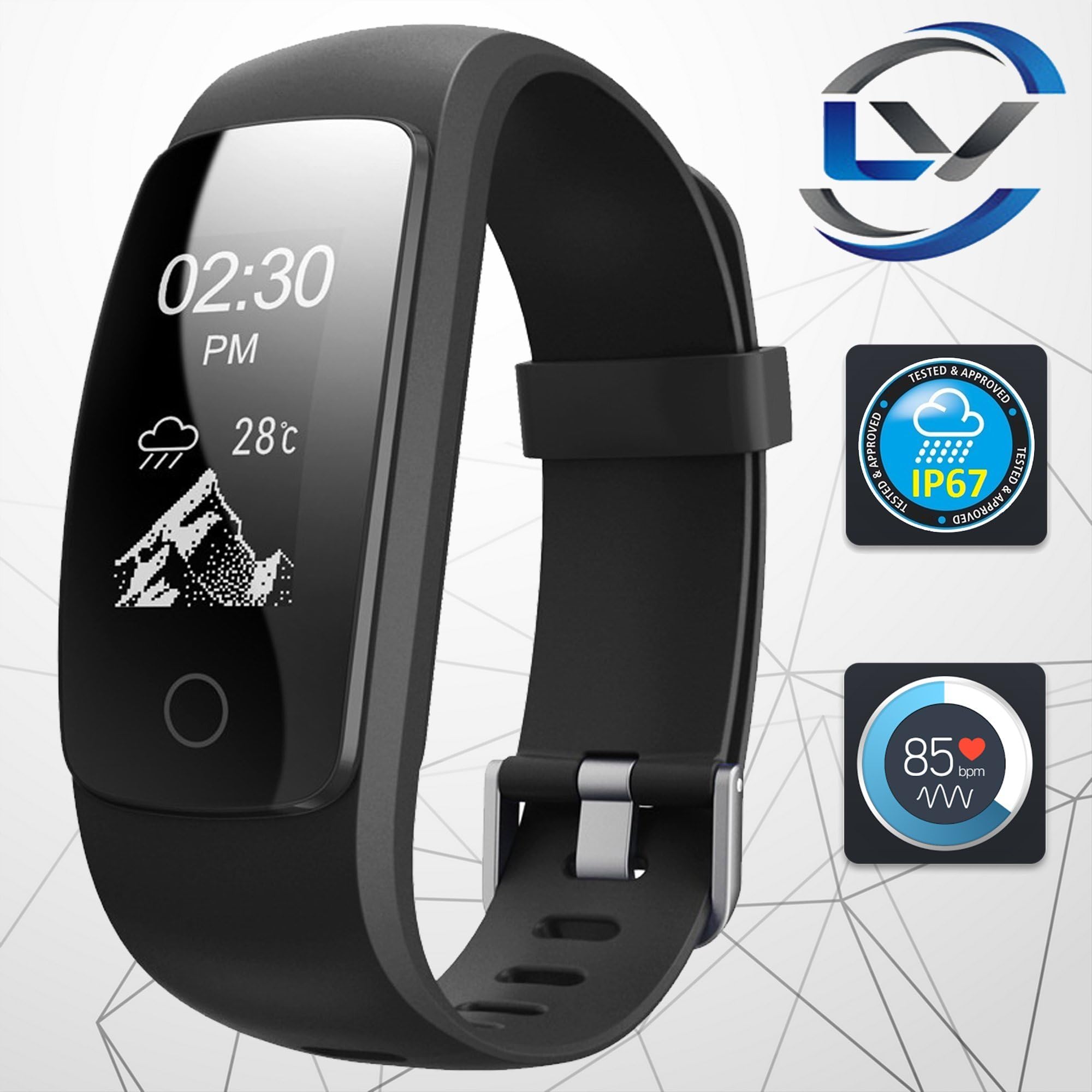 LiveFit HR Smart Fitness Tracker in Matte Black, App Enabled – 24/7 Heart Rate Monitor / IP67 Water-Resistant/Bluetooth 4.0 / Sleep & Activity Tracking, Compatible with Android and iOS