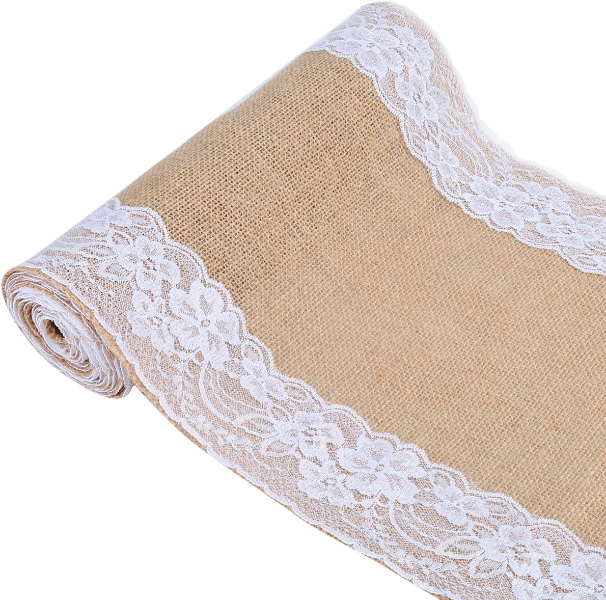 12" x 108" Natural Jute Hessian Burlap Table Runner with Lace For Rustic Wedding Party Event