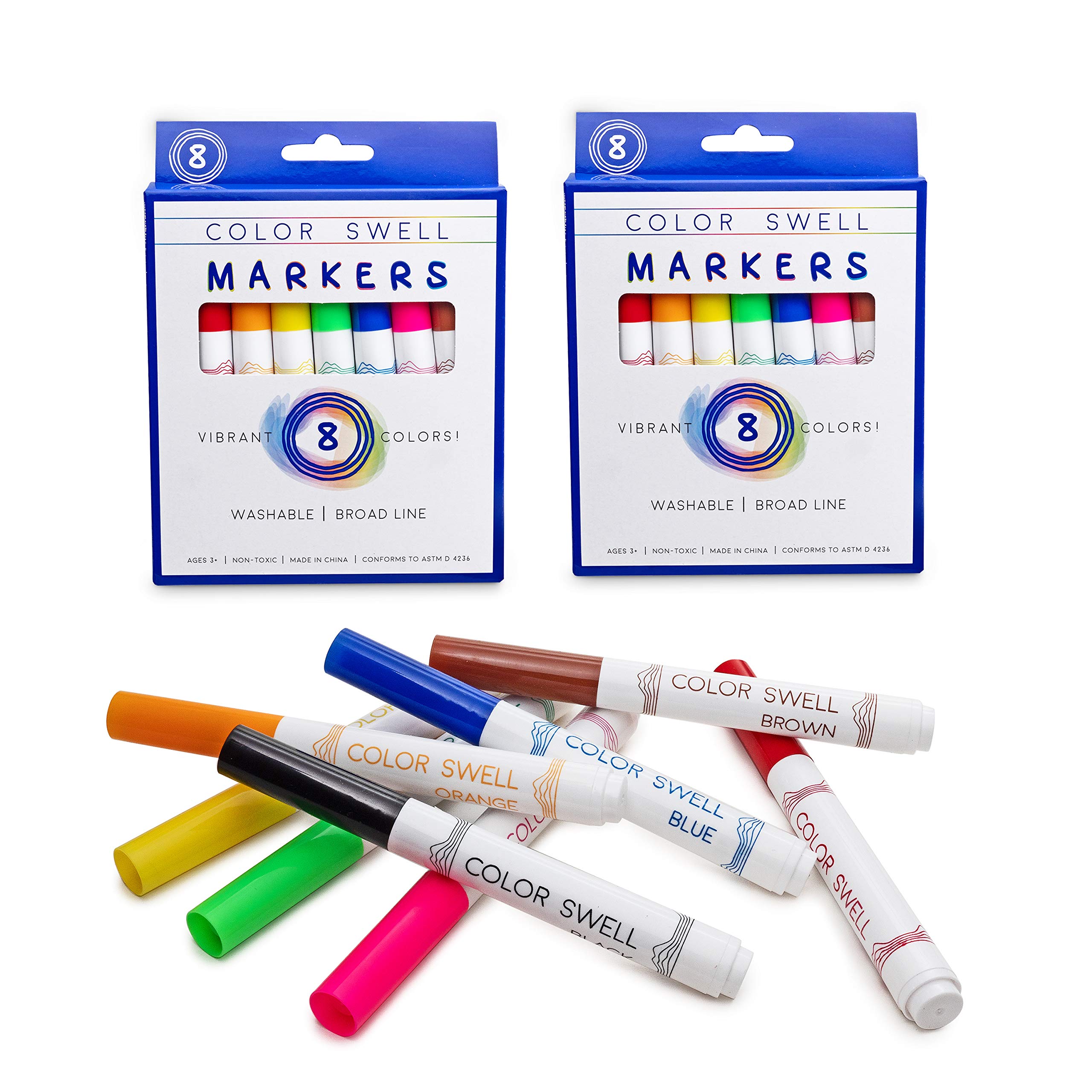 Color Swell Washable Markers Bulk Pack 2 Sets 8 Count Vibrant Colours 16 Total Perfect Bulk Pack for Teachers, Kids and Classrooms
