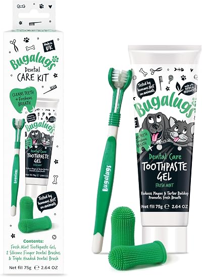 BUGALUGS Dental Care Kit for Dogs & Cats with Toothpaste & Brushes