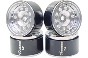 Txxrcss RC 1.0 Beadlock Wheels Offsets -2 Aluminum Rims for AX24 1/18 TRX4M All 1/24 Scale SCX24 Deadbolt RC Crawler Car Wheels Upgrades 4Pc (Silver)
