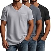 Huukeay 3 Pack Men's Waffle Shirts V Neck Tee with Pocket Short Sleeve Textured Knitted Summer Casual Basic Tops