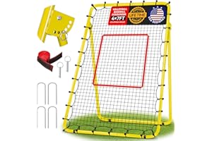 PUULIVEE 4x7ft Baseball Rebounder Anti-UV 5 Adjustable Angles Fielding Trainer, Volleyball Softball Football Rugby Baseball Bounce Back Net Anti-Skid Easy Storage Pitch Back Rebound Net with 4 Stakes