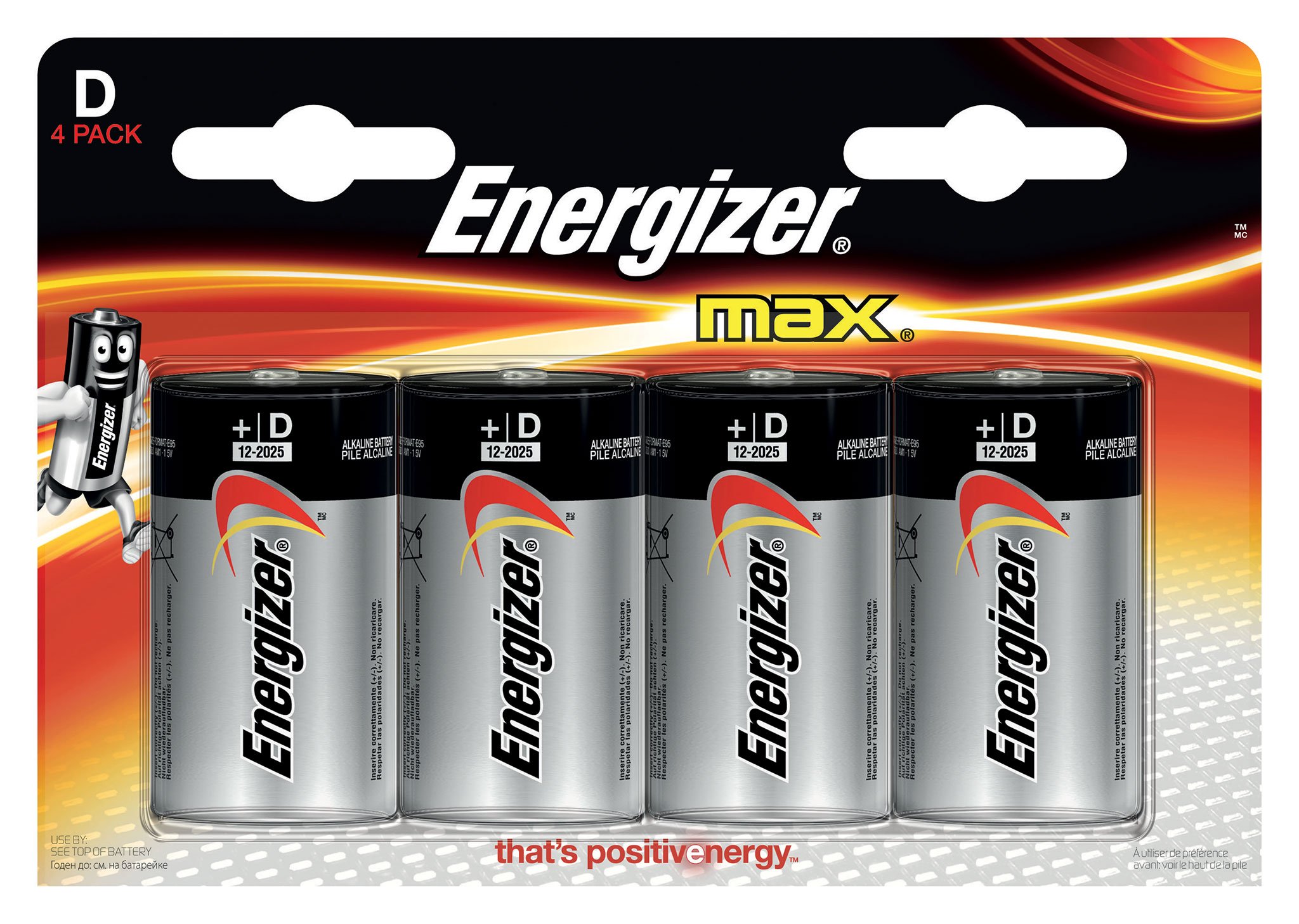 Energizer Max D Alkaline Batteries (Pack of 4)