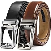 CHAOREN Click Belts for Men 2 Pack - Mens Ratchet Leather Belt 1 3/8" for Dress and Casual - Micro Adjustable Belt Fit