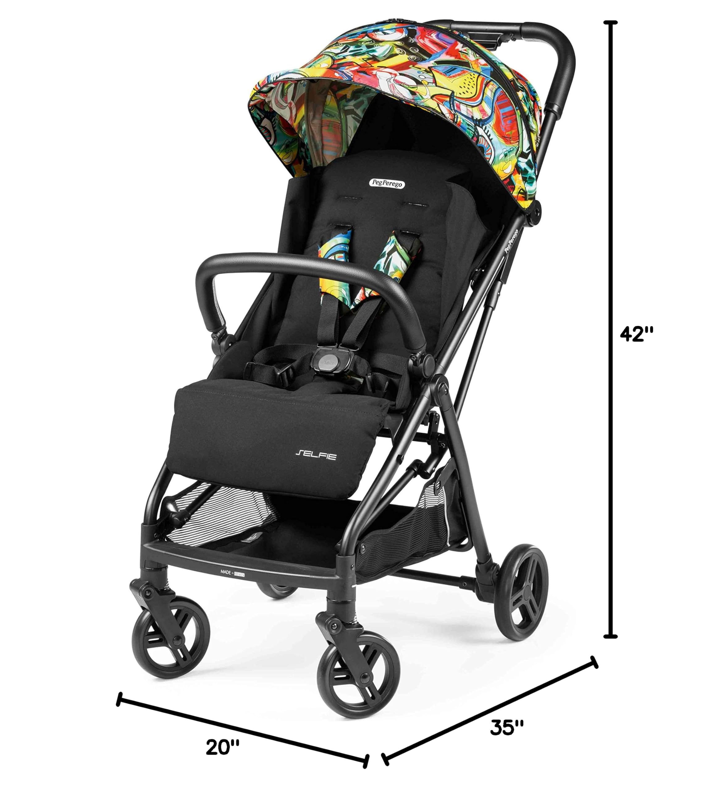 Peg Perego Selfie – Self-Folding, Light Weight, Compact Stroller – Compatible with All Primo Viaggio 4-35 Infant Car Seats - Made in Italy - Street Art (Black & Color)