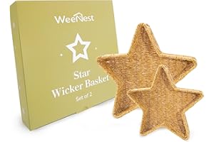 WeeNest Star Wicker Basket, Rattan Basket, Decorative Basket, Star Plates, Woven Basket for Gifts, Christmas Stars, Christmas Serving Dishes and Platters, Oat milk, Resin Wicker Set of 2