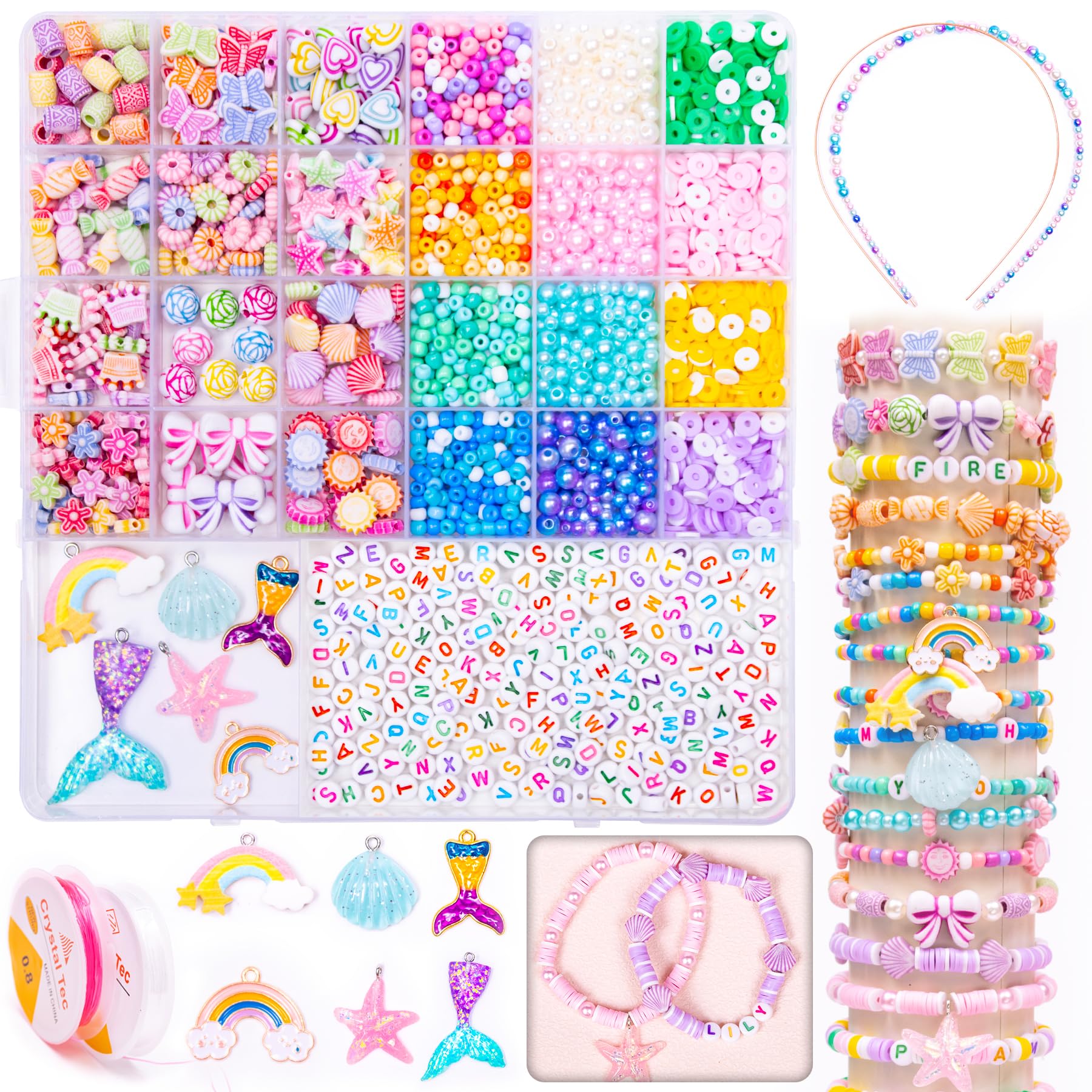 MiuCo Bracelet Making Kits for Girls, Jewellery Making Kit for Birthday Gifts for Girls Arts Craft Kits for Kids Age 5 6 7 8, Beads for Friendship Bracelet to Presents